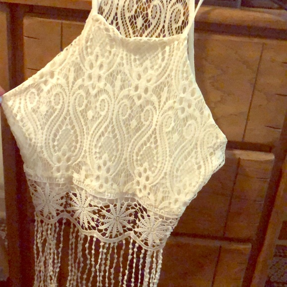 Charlotte Russe Tops - White lace croptop with tassels